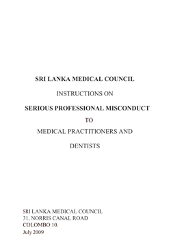 Sri Lanka Medical Council Instructions on Serious Professional Misconduct to Medical Practitioners and Dentists